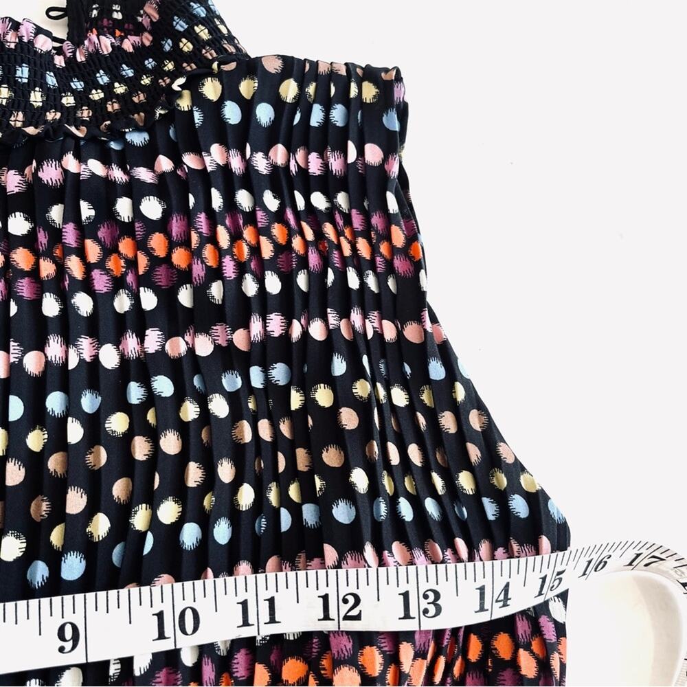Nanette Nanette Lepore Black Polka-Dot Pleated Smocked detail Midi Dress Sz 6 - Picture 5 of 10